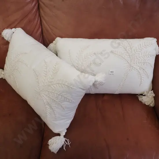 2x palm tree needlework cushions
