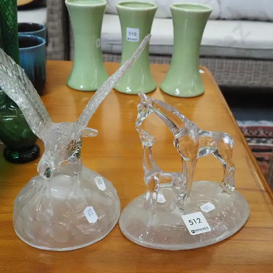 2x glass aninmal figurines - eagle, giraffes