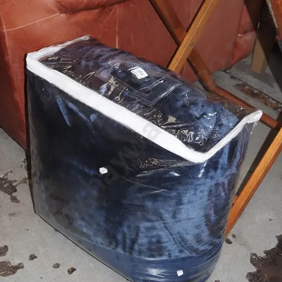 blue synthetic blanket in protective bags