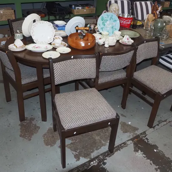 mdf veneer dark stained dining table with 6 matching chairs H-760 W-1620 D-1010