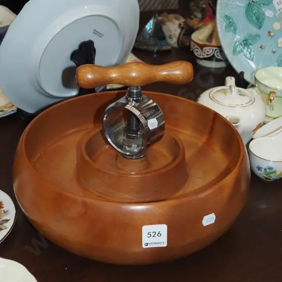 turned wooden nut bowl with screw down nutcracker