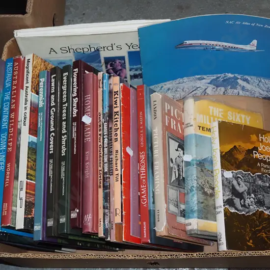 box; various books