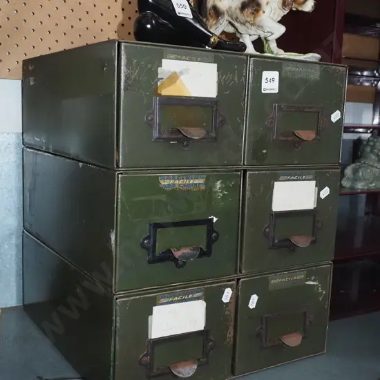 bank of 6 drawer index card file cabinets H-400