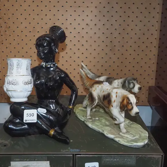 2x figurines - hunting dogs, female with vase
