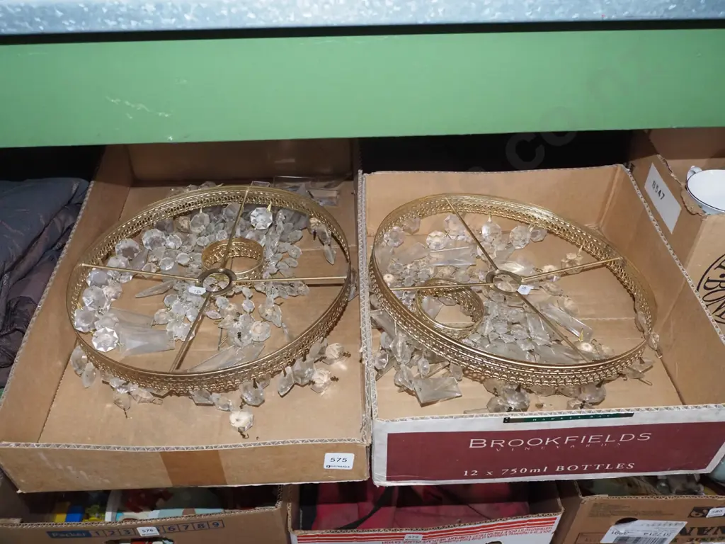 2x brass and glass light fittings - loose lustres, may be incomplete Image 1++