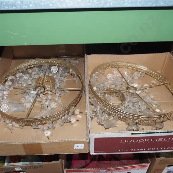 2x brass and glass light fittings - loose lustres, may be incomplete