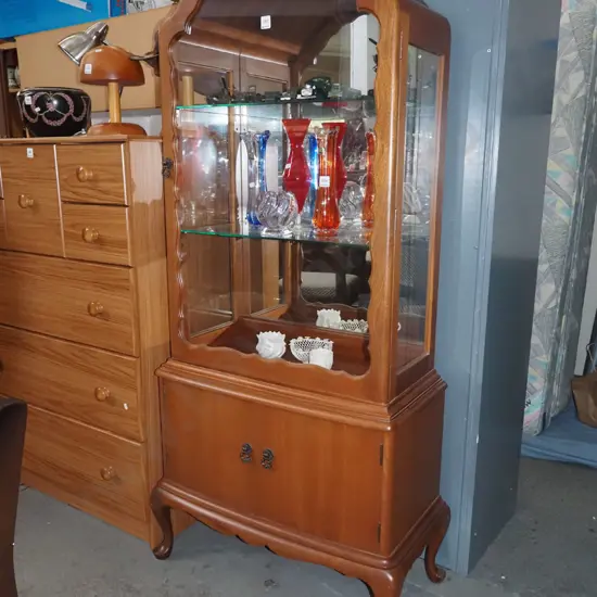mahogany cab leg display cabinet - 2 solid and 1 glazed doors H-1600 W-640 D-350