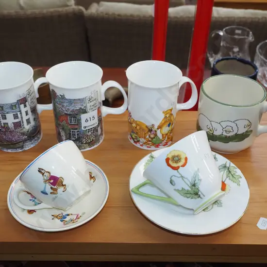 2x cups and saucers, 4x coffee cups