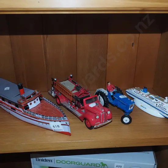model ships, fire engine, tractor