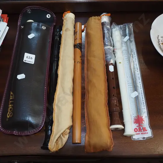 assorted recorders, tin whistle