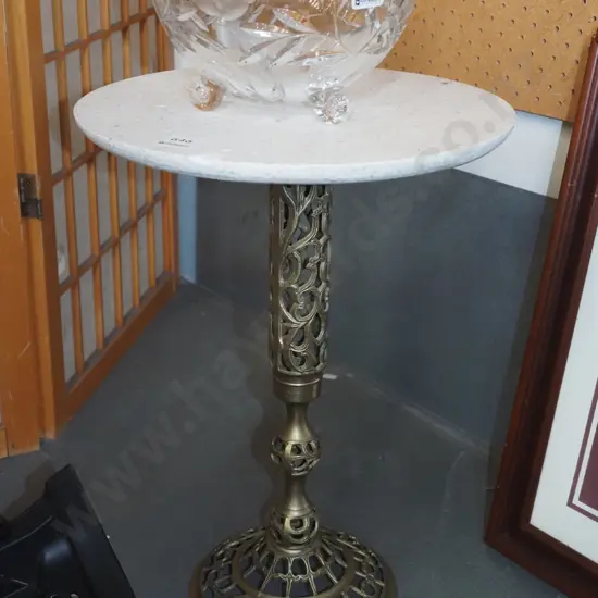 brass based composite top wine table - small chip to rim H-430