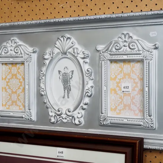 ornate silver triptych photo frame