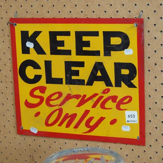 Keep Clear, Service Only - sign on tin
