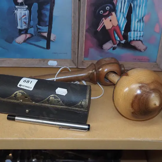 small barrel top storage chest , wooden spinning top