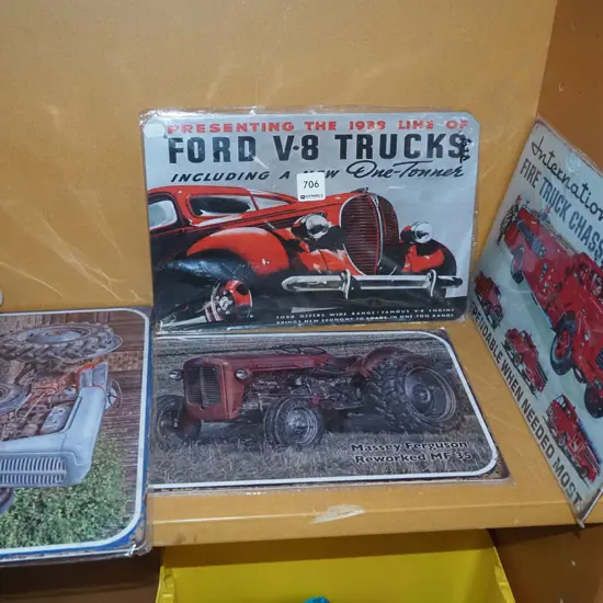 various vehicle prints on tin