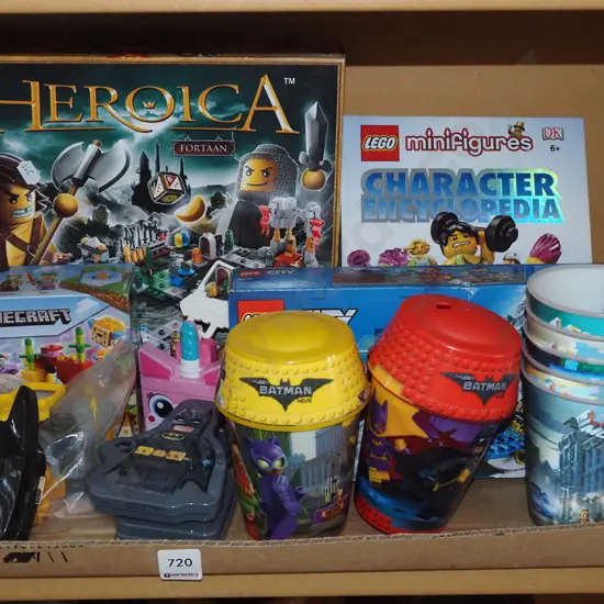 assorted Lego sets, tumblers, books etc