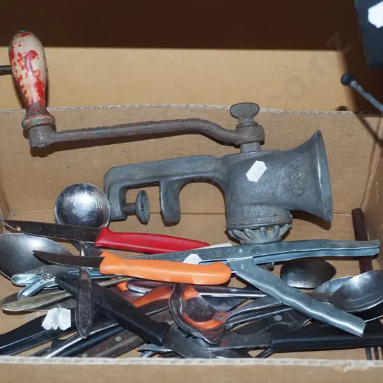 box; cutlery, bench top mincer etc