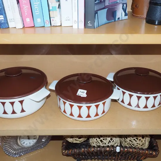 3x retro enamel lidded casseroles