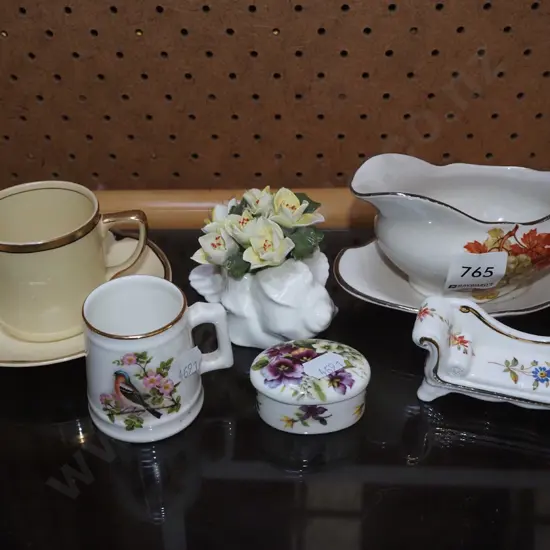 Royal Winton gravy boat, cup, saucer, floral spray etc