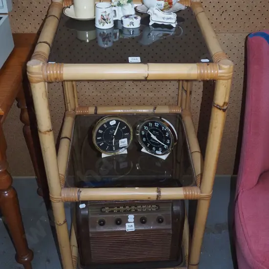 bamboo and smoked glass 3 tier shelves H-840 W-440 D-440