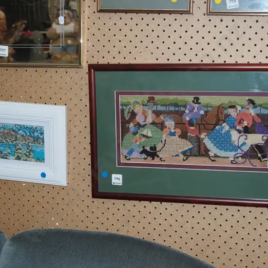 2x framed needleworks- blue dots