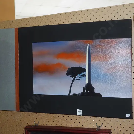 mixed media on boxed canvas - cenotaph and tree