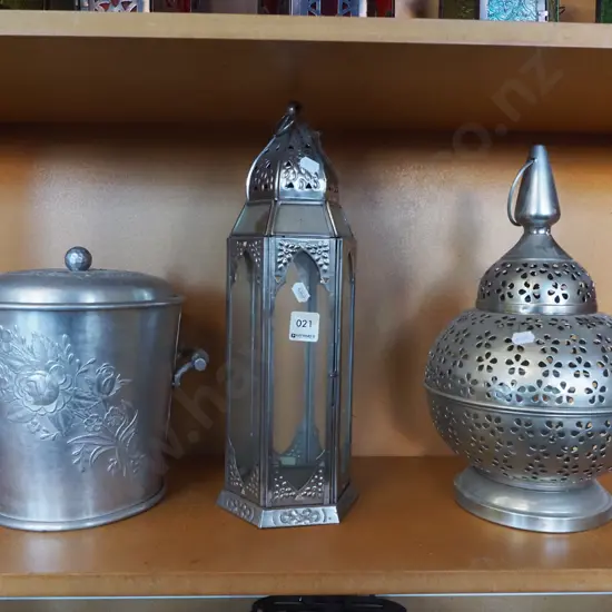 2x candle lantern, pressed alloy ice bucket