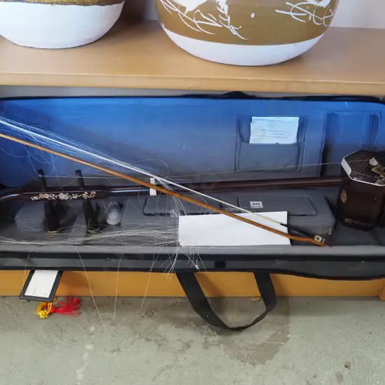 Vietnamese made erhu bow instrument in carry case - bow in poor condition