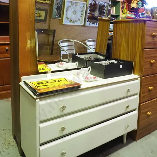 white wood and mdf painted mirror back dresser H1480 W1000 D360