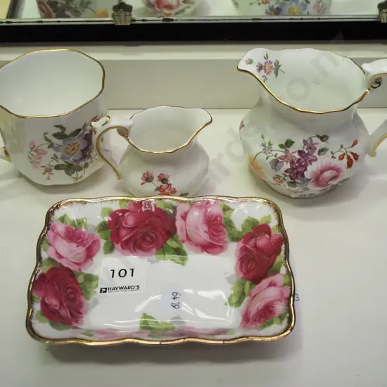 3x Denby jugs, Royal Albert Old English Rose  jam dish