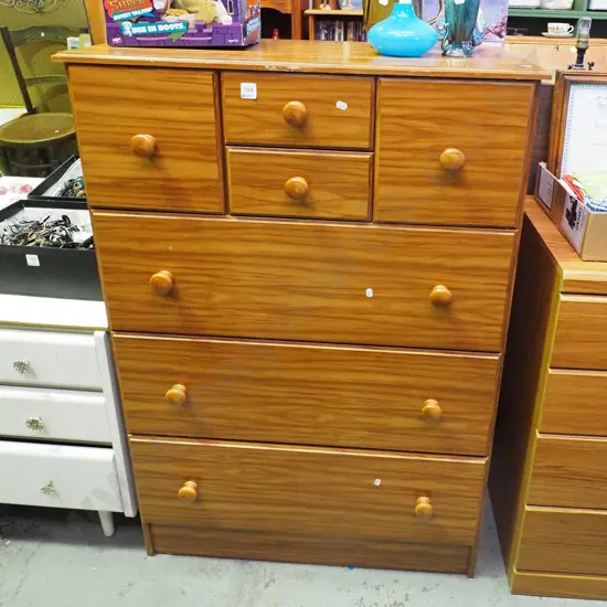 mdf faux wood veneer 7 drawer tall boy H1200 W810 D400