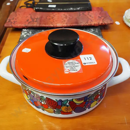 as new Austrian retro lidded enamel pot