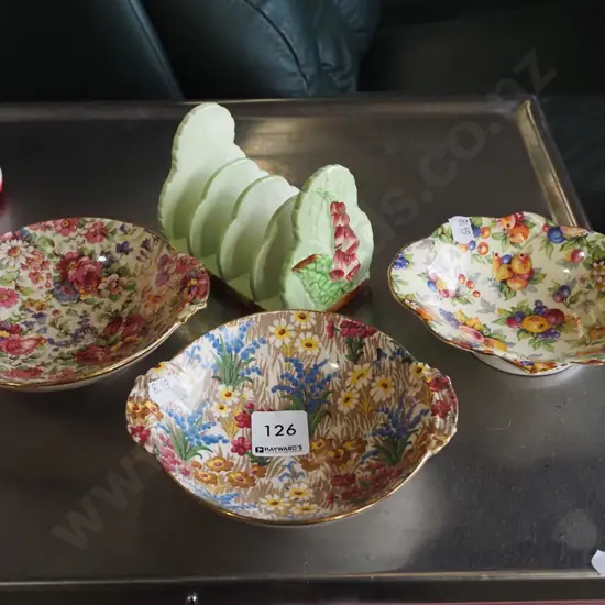 3x Royal Winton dishes - 1 has chip , toast rack