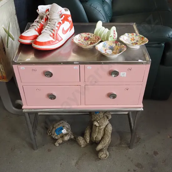 hand painted wood and metal  4 drawer medicine cabinet - no key H660 W610 D385