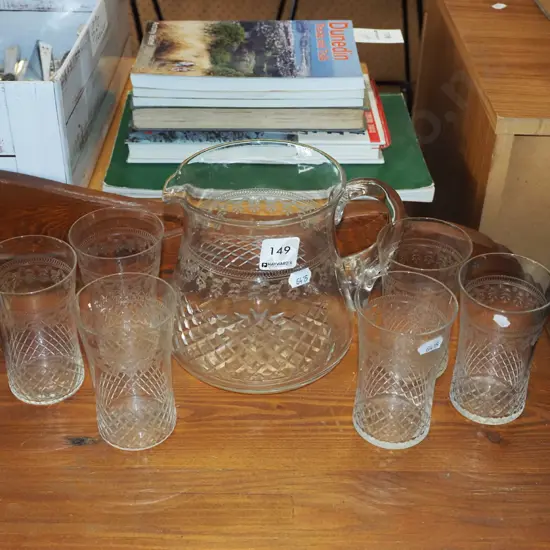 cut crystal water jug, 6 tumblers