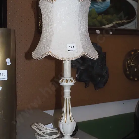painted white and gold wood based table lamp H480