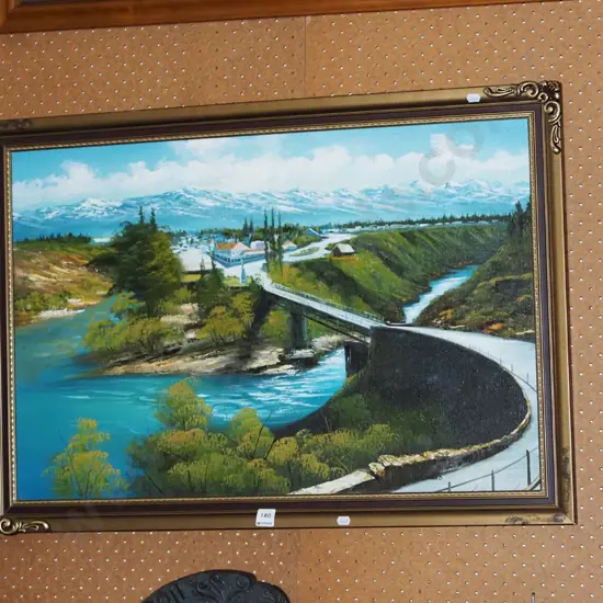 framed oil on board - Old Cromwell Bridge - framing needs attention