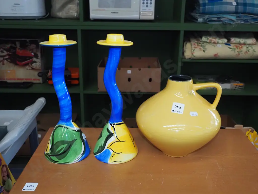 Petra candlesticks, yellow ceramic jug Image 1++