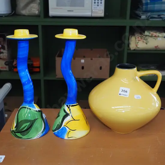 Petra candlesticks, yellow ceramic jug