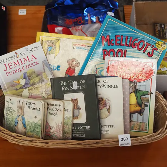 cane basket, Beatrix potter and  other books