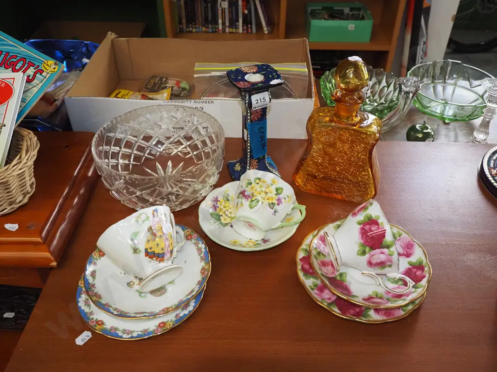 Royal Doulton candlestick - cracks, amber glass bottle, crystal bowl etc Image 1++