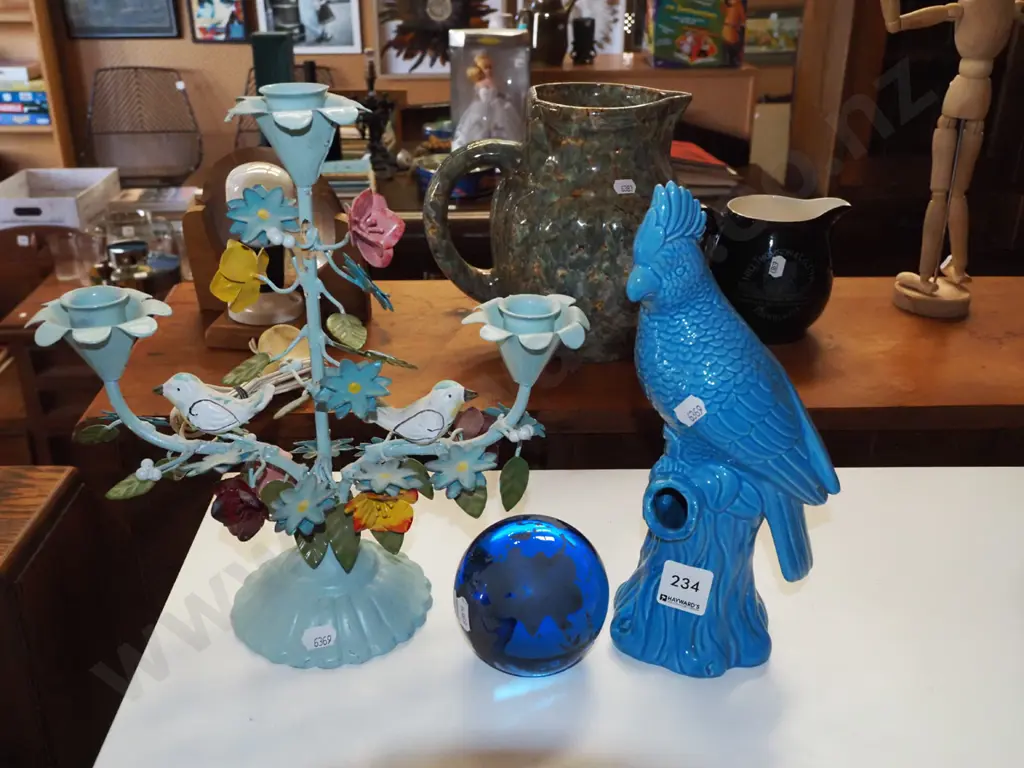 metal tree themed candelabra, ceramic parrot, small globe Tallest H290 Image 1++