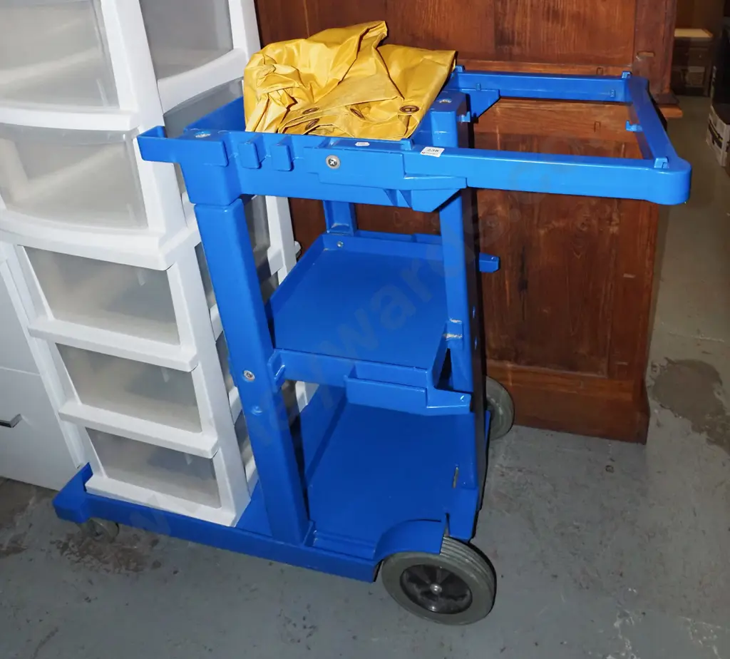 blue plastic cleaner's trolley with laundry bag Image 1++