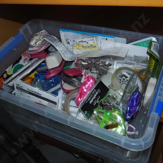 box; crafters supplies, stickers, glues, ribbons etc
