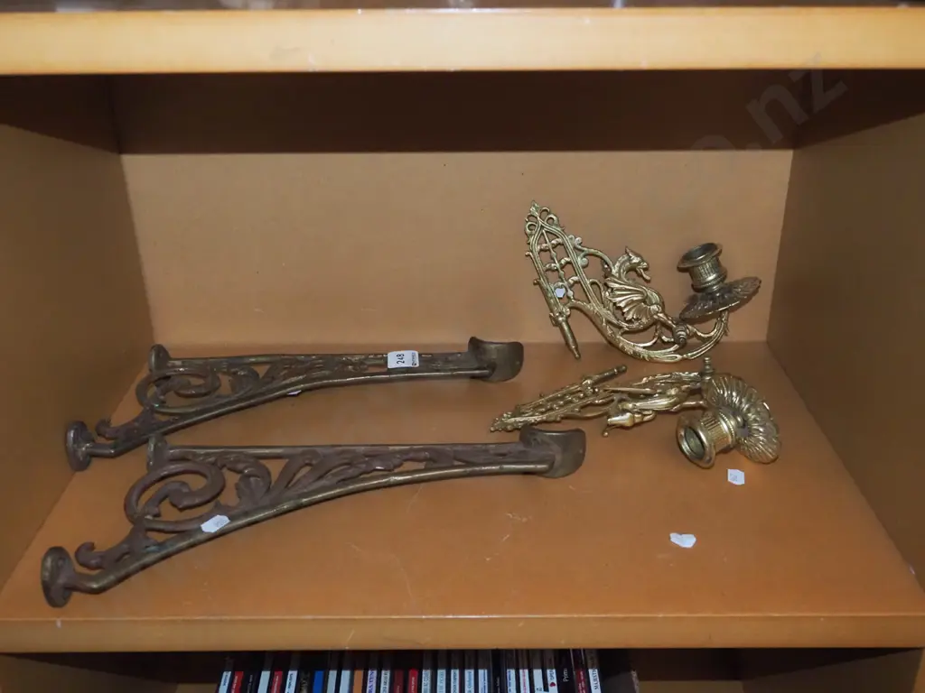 pair of cast metal phoenix sconces and a pair of cast metal Victorian shelf brackets Image 1++