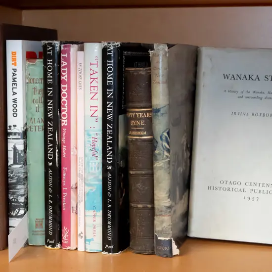 shelf; various NZ books