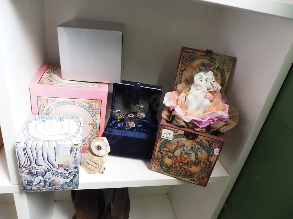 unicorn jack in the box, angel figurines, stone owl Image 1++