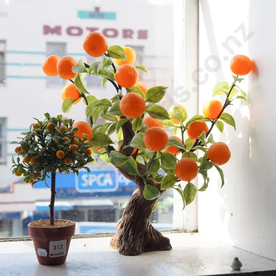 2x faux plastic fruit trees - mandarins, oranges H330
