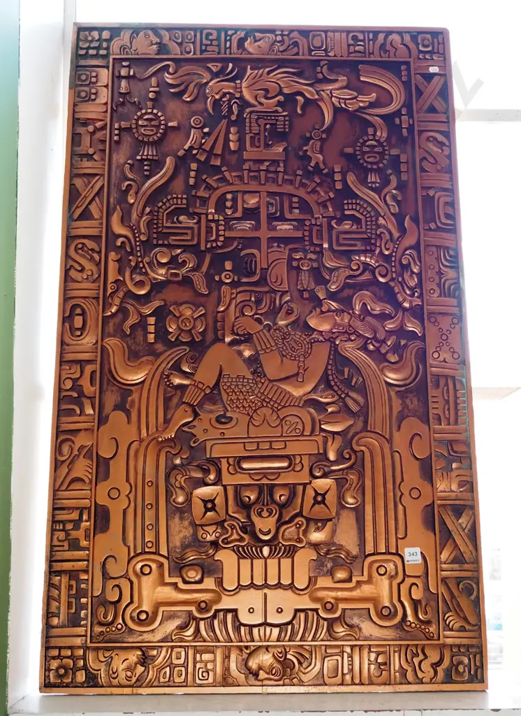 very retro cast composite Aztec themed 3D wall art - needs framing H1200 W690 Image 1++