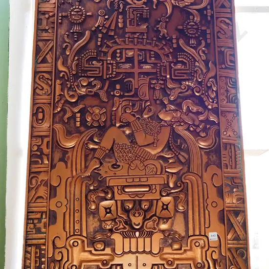 very retro cast composite Aztec themed 3D wall art - needs framing H1200 W690